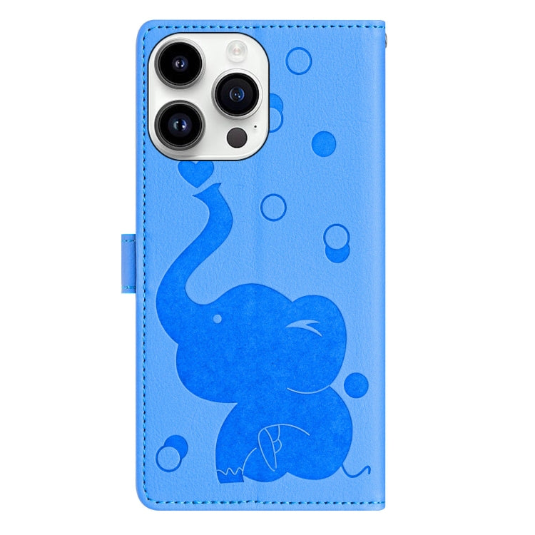 Cartoon Elephant Embossed Leather Phone Case, For iPhone 16 Pro Max, For iPhone 16 Pro, For iPhone 16 Plus, For iPhone 16
