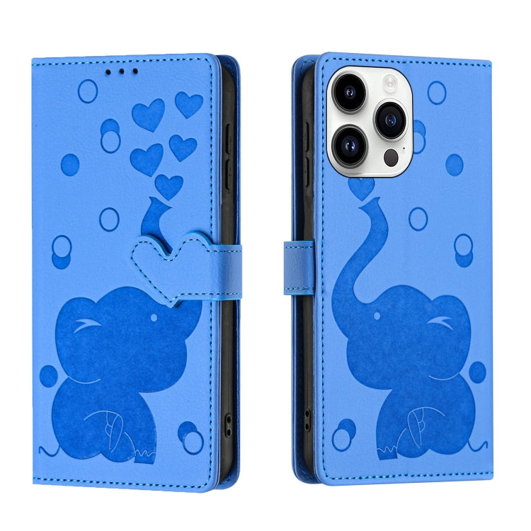 Cartoon Elephant Embossed Leather Phone Case, For iPhone 16 Pro Max, For iPhone 16 Pro, For iPhone 16 Plus, For iPhone 16