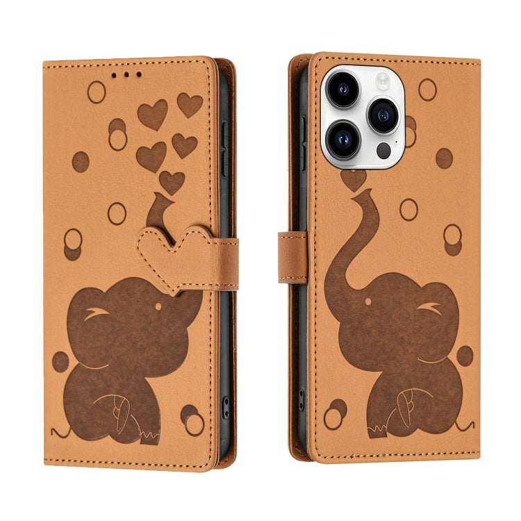Cartoon Elephant Embossed Leather Phone Case, For iPhone 16 Pro Max, For iPhone 16 Pro, For iPhone 16 Plus, For iPhone 16