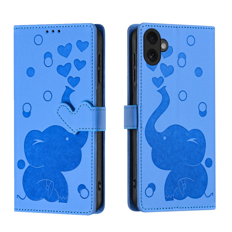 Cartoon Elephant Embossed Leather Phone Case, For iPhone 16 Pro Max, For iPhone 16 Pro, For iPhone 16 Plus, For iPhone 16
