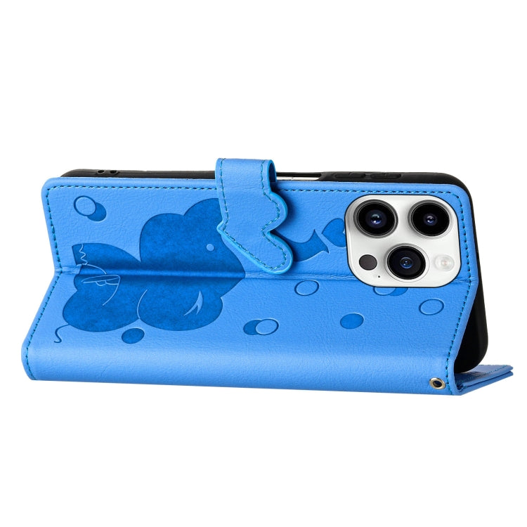 Cartoon Elephant Embossed Leather Phone Case, For iPhone 15 Pro Max, For iPhone 15 Pro, For iPhone 15 Plus, For iPhone 15