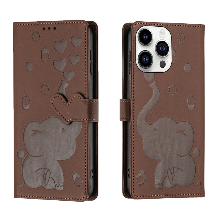 Cartoon Elephant Embossed Leather Phone Case, For iPhone 15 Pro Max, For iPhone 15 Pro, For iPhone 15 Plus, For iPhone 15