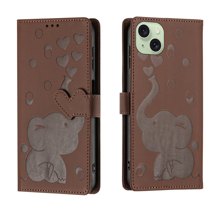 Cartoon Elephant Embossed Leather Phone Case, For iPhone 15 Pro Max, For iPhone 15 Pro, For iPhone 15 Plus, For iPhone 15