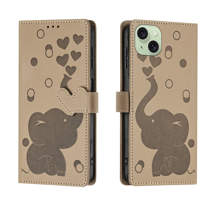 Cartoon Elephant Embossed Leather Phone Case, For iPhone 15 Pro Max, For iPhone 15 Pro, For iPhone 15 Plus, For iPhone 15