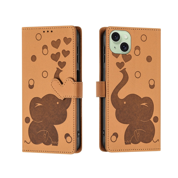 Cartoon Elephant Embossed Leather Phone Case, For iPhone 15 Pro Max, For iPhone 15 Pro, For iPhone 15 Plus, For iPhone 15