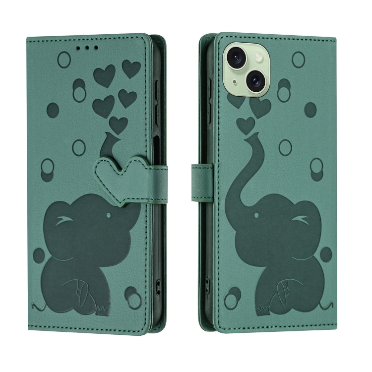 Cartoon Elephant Embossed Leather Phone Case, For iPhone 15 Pro Max, For iPhone 15 Pro, For iPhone 15 Plus, For iPhone 15
