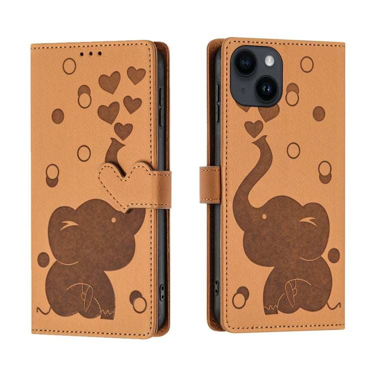 Cartoon Elephant Embossed Leather Phone Case, For iPhone 14 Plus, For iPhone 14, For iPhone 14 Pro, For iPhone 14 Pro Max