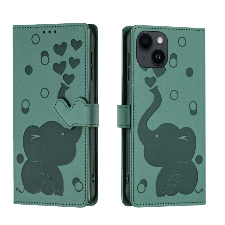 Cartoon Elephant Embossed Leather Phone Case, For iPhone 14 Plus, For iPhone 14, For iPhone 14 Pro, For iPhone 14 Pro Max