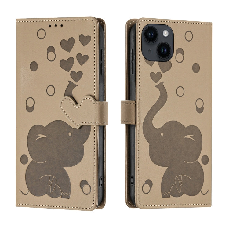 Cartoon Elephant Embossed Leather Phone Case, For iPhone 14 Plus, For iPhone 14, For iPhone 14 Pro, For iPhone 14 Pro Max