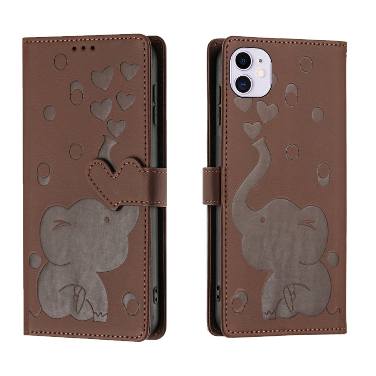 Cartoon Elephant Embossed Leather Phone Case, For iPhone 11, For iPhone 11 Pro, For iPhone X / XS, For iPhone XR