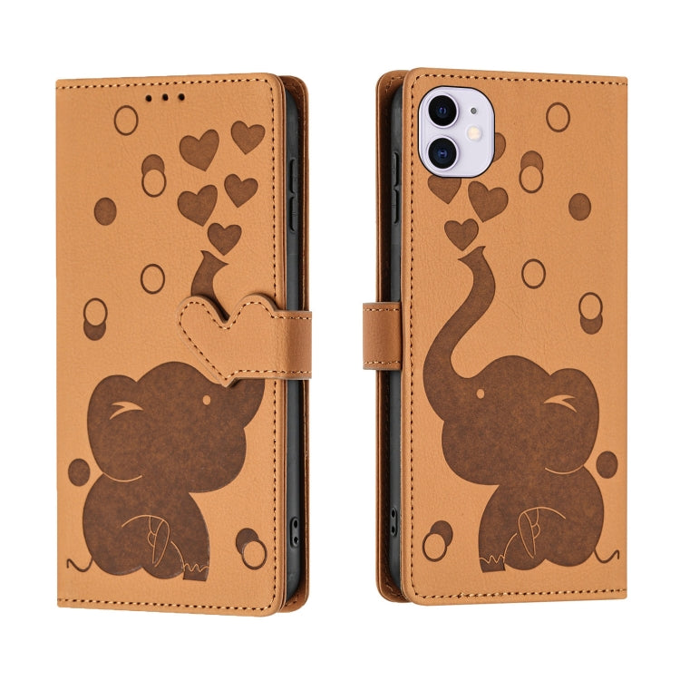 Cartoon Elephant Embossed Leather Phone Case, For iPhone 11, For iPhone 11 Pro, For iPhone X / XS, For iPhone XR