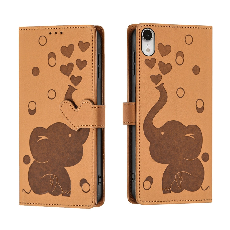 Cartoon Elephant Embossed Leather Phone Case, For iPhone 11, For iPhone 11 Pro, For iPhone X / XS, For iPhone XR