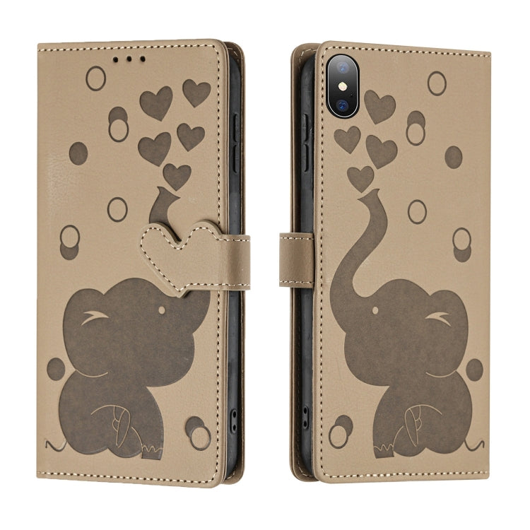 Cartoon Elephant Embossed Leather Phone Case, For iPhone 11, For iPhone 11 Pro, For iPhone X / XS, For iPhone XR