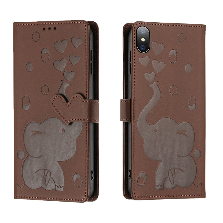 Cartoon Elephant Embossed Leather Phone Case, For iPhone XS Max, For iPhone 8 Plus / 7 Plus