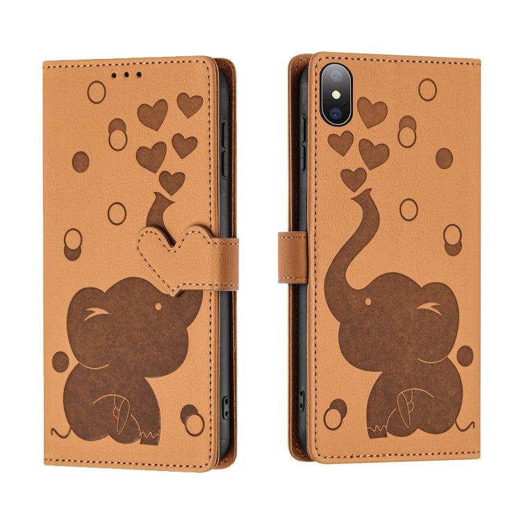 Cartoon Elephant Embossed Leather Phone Case, For iPhone XS Max, For iPhone 8 Plus / 7 Plus