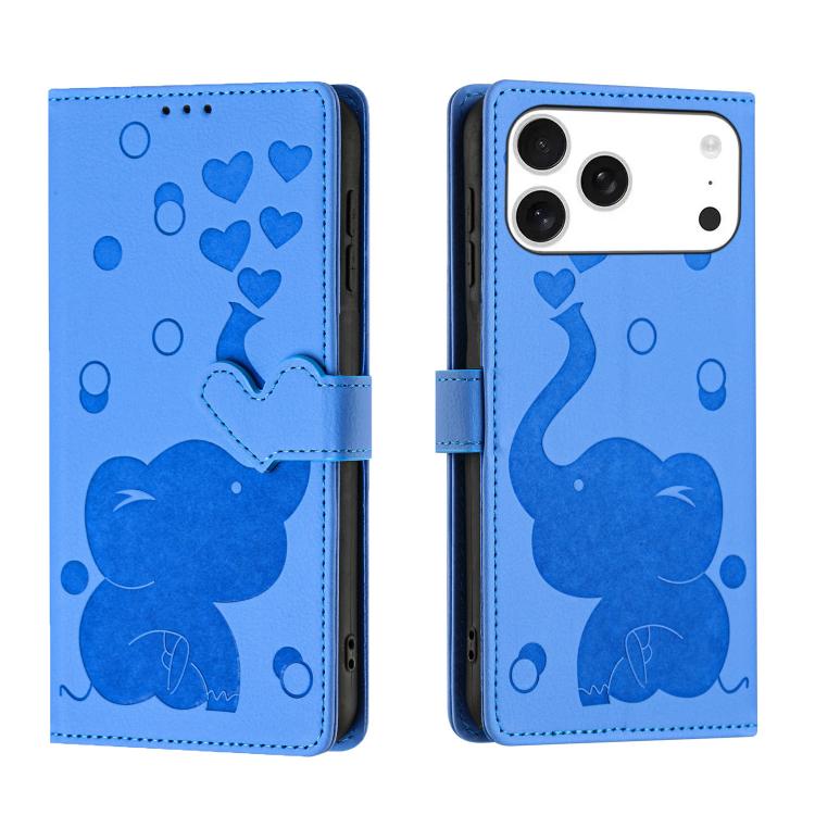 Cartoon Elephant Embossed Leather Phone Case, For iPhone 17 Pro Max, For iPhone 17 Pro, For iPhone 17, For iPhone 17 Air