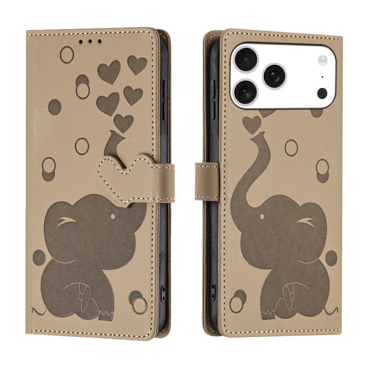 Cartoon Elephant Embossed Leather Phone Case, For iPhone 17 Pro Max, For iPhone 17 Pro, For iPhone 17, For iPhone 17 Air