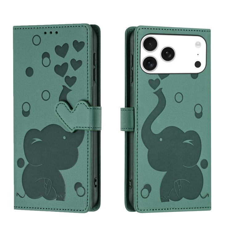 Cartoon Elephant Embossed Leather Phone Case, For iPhone 17 Pro Max, For iPhone 17 Pro, For iPhone 17, For iPhone 17 Air