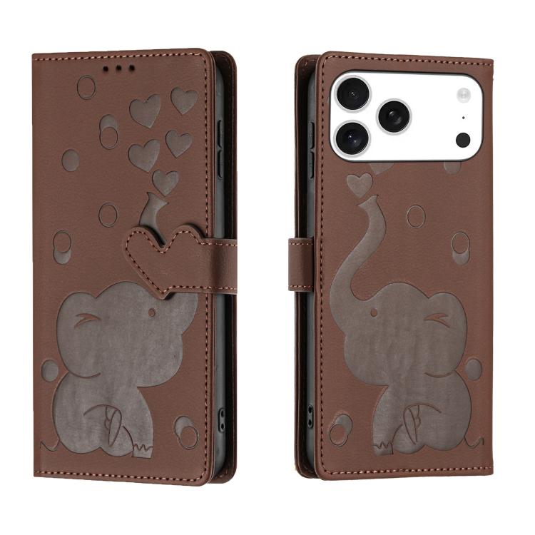 Cartoon Elephant Embossed Leather Phone Case, For iPhone 17 Pro Max, For iPhone 17 Pro, For iPhone 17, For iPhone 17 Air