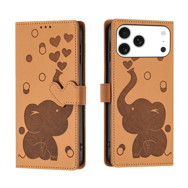 Cartoon Elephant Embossed Leather Phone Case, For iPhone 17 Pro Max, For iPhone 17 Pro, For iPhone 17, For iPhone 17 Air