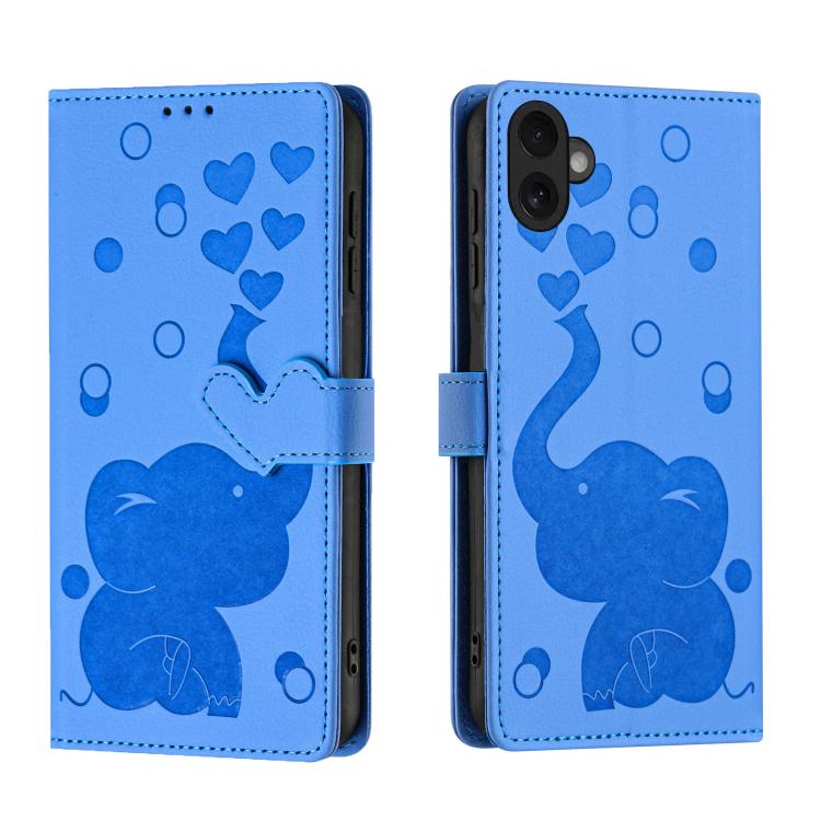 Cartoon Elephant Embossed Leather Phone Case, For iPhone 17 Pro Max, For iPhone 17 Pro, For iPhone 17, For iPhone 17 Air