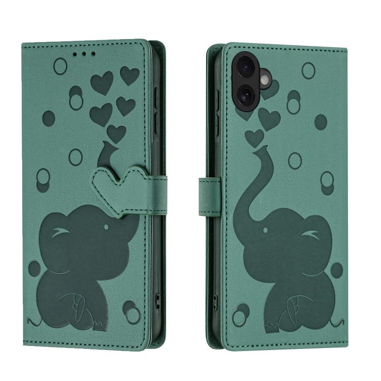 Cartoon Elephant Embossed Leather Phone Case, For iPhone 17 Pro Max, For iPhone 17 Pro, For iPhone 17, For iPhone 17 Air