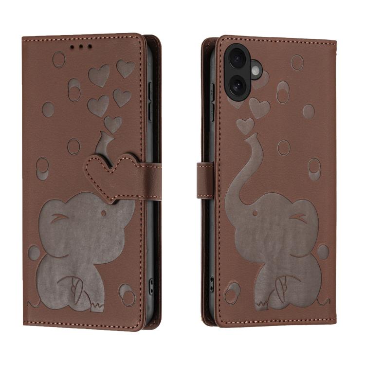 Cartoon Elephant Embossed Leather Phone Case, For iPhone 17 Pro Max, For iPhone 17 Pro, For iPhone 17, For iPhone 17 Air