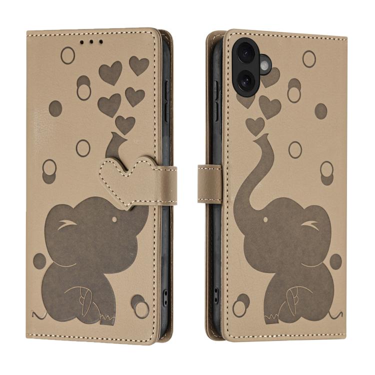 Cartoon Elephant Embossed Leather Phone Case, For iPhone 17 Pro Max, For iPhone 17 Pro, For iPhone 17, For iPhone 17 Air