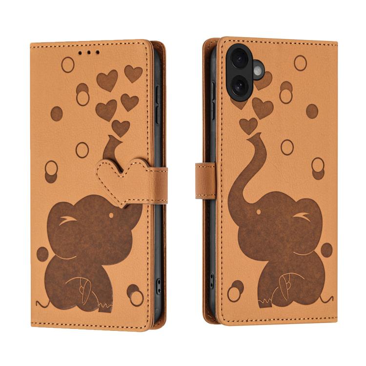 Cartoon Elephant Embossed Leather Phone Case, For iPhone 17 Pro Max, For iPhone 17 Pro, For iPhone 17, For iPhone 17 Air