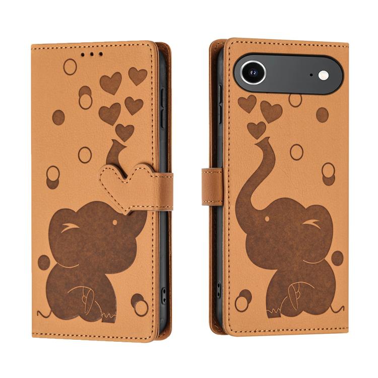 Cartoon Elephant Embossed Leather Phone Case, For iPhone 17 Pro Max, For iPhone 17 Pro, For iPhone 17, For iPhone 17 Air