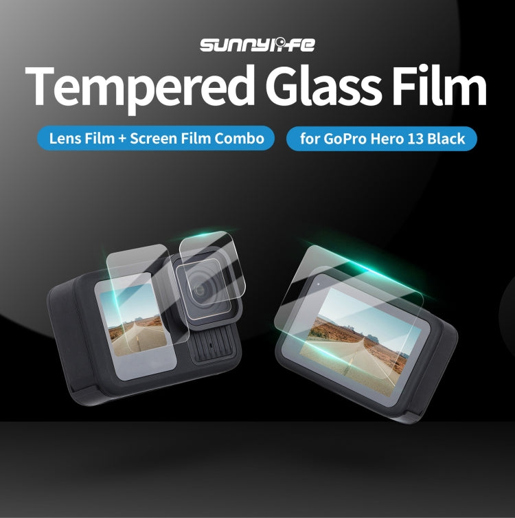For GoPro HERO13 Black Sunnylife 3 in 1 Lens Protector Front and Rear Screen Tempered Glass Films, 1 + 1 + 1 Sets, 2 + 2 + 2 Sets