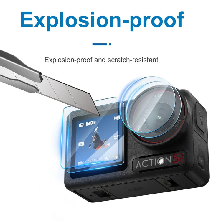 STARTRC 3 in 1 Lens Protector Front and Rear Screen Tempered Glass Films, For DJI Osmo Action 5 Pro