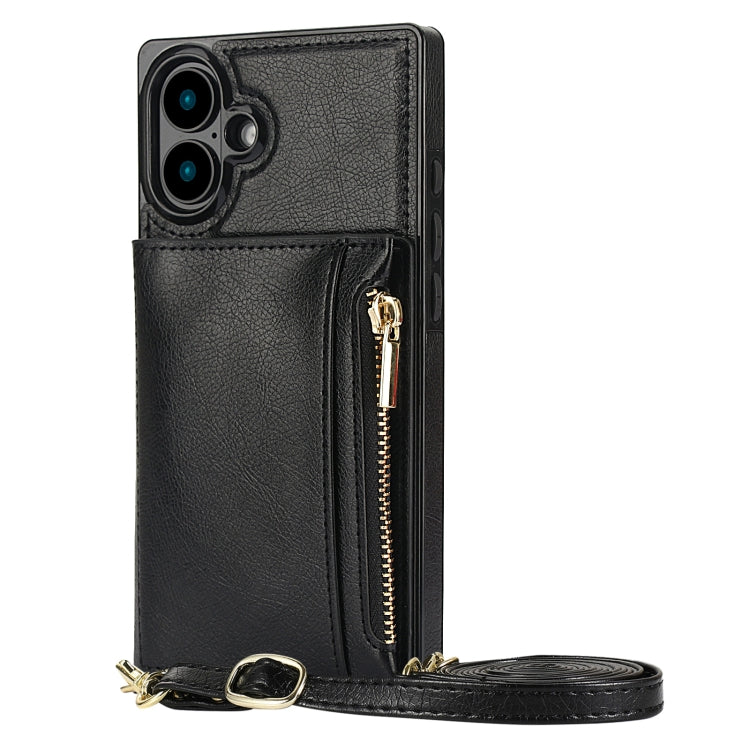 Square Zipper Wallet Bag TPU+PU Back Cover Case, For iPhone 16 Pro Max, For iPhone 16 Pro, For iPhone 16 Plus, For iPhone 16