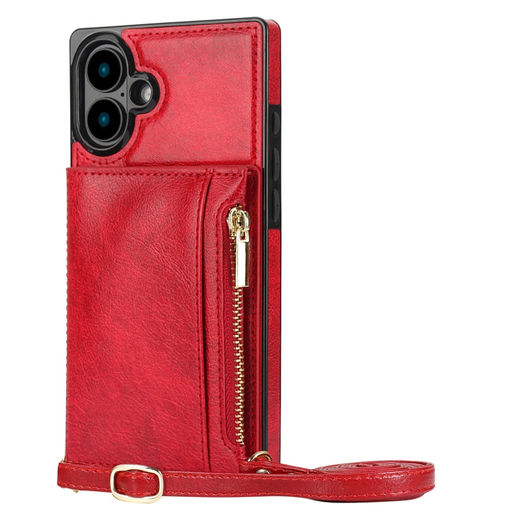 Square Zipper Wallet Bag TPU+PU Back Cover Case, For iPhone 16 Pro Max, For iPhone 16 Pro, For iPhone 16 Plus, For iPhone 16