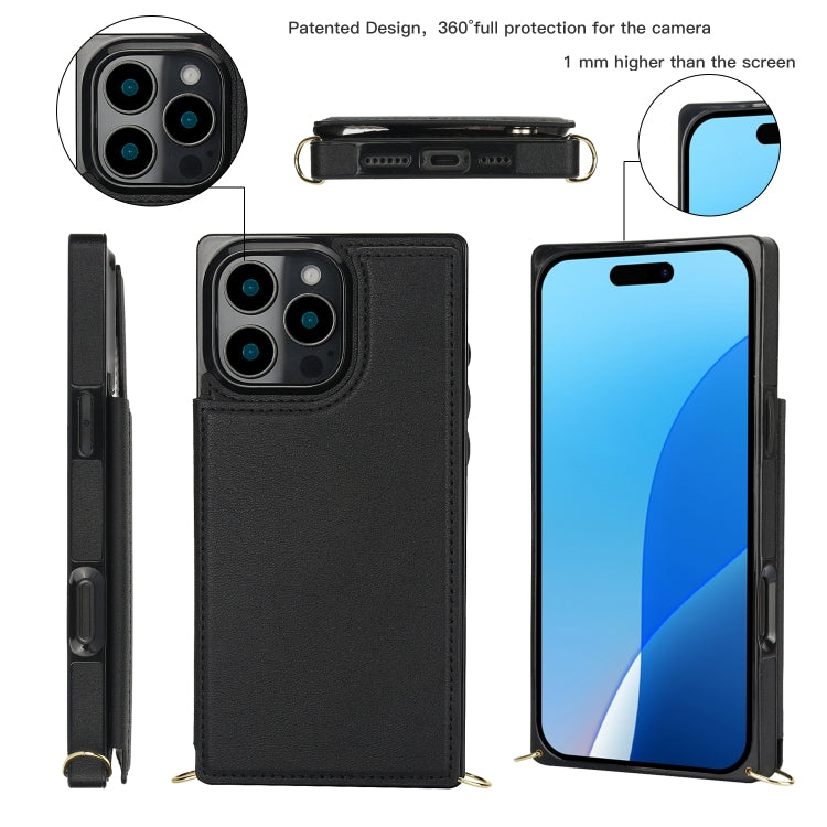 Cross-body Square Dual-Buckle Card Flip Wallet Phone Case, For iPhone 16 Pro Max, For iPhone 16 Pro, For iPhone 16 Plus, For iPhone 16