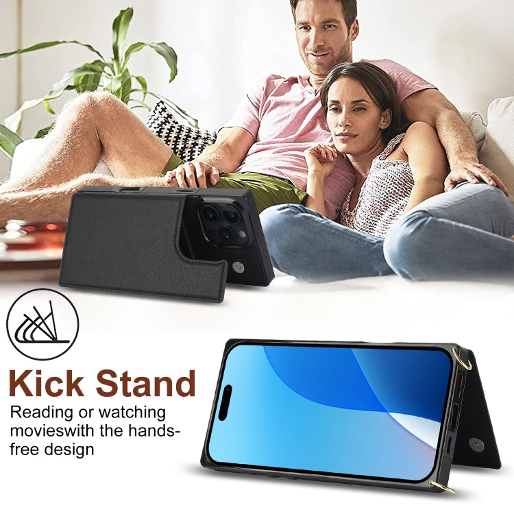 Cross-body Square Dual-Buckle Card Flip Wallet Phone Case, For iPhone 16 Pro Max, For iPhone 16 Pro, For iPhone 16 Plus, For iPhone 16