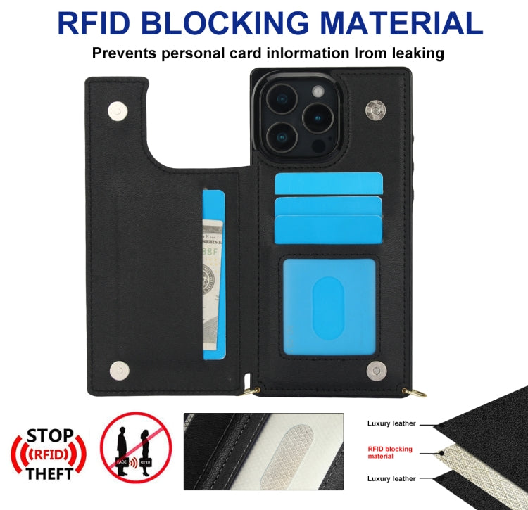 Cross-body Square Dual-Buckle Card Flip Wallet Phone Case, For iPhone 16 Pro Max, For iPhone 16 Pro, For iPhone 16 Plus, For iPhone 16