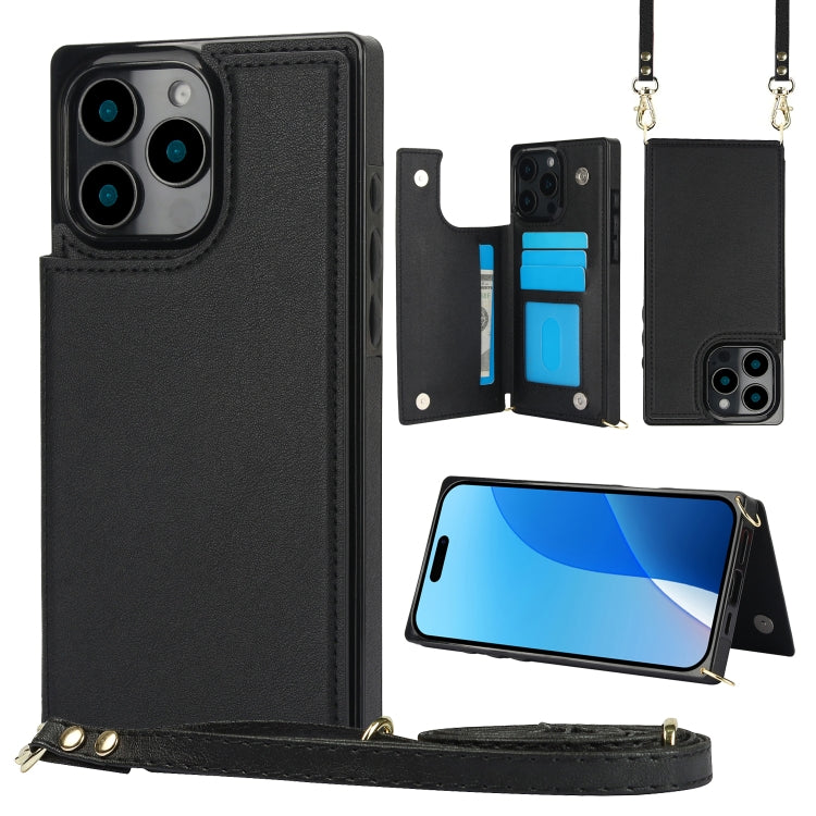 Cross-body Square Dual-Buckle Card Flip Wallet Phone Case, For iPhone 16 Pro Max, For iPhone 16 Pro, For iPhone 16 Plus, For iPhone 16