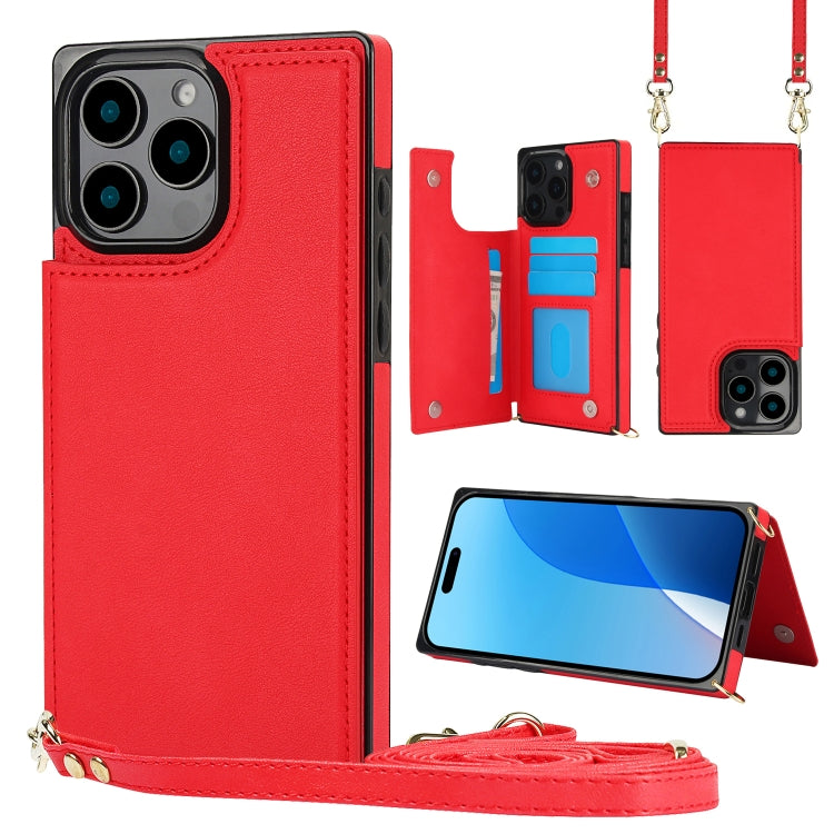 Cross-body Square Dual-Buckle Card Flip Wallet Phone Case, For iPhone 16 Pro Max, For iPhone 16 Pro, For iPhone 16 Plus, For iPhone 16