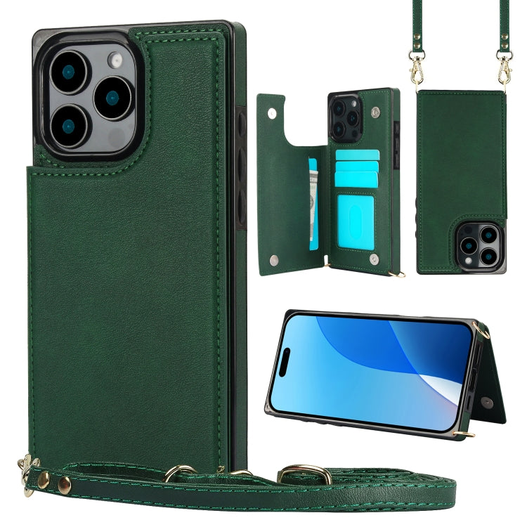 Cross-body Square Dual-Buckle Card Flip Wallet Phone Case, For iPhone 16 Pro Max, For iPhone 16 Pro, For iPhone 16 Plus, For iPhone 16