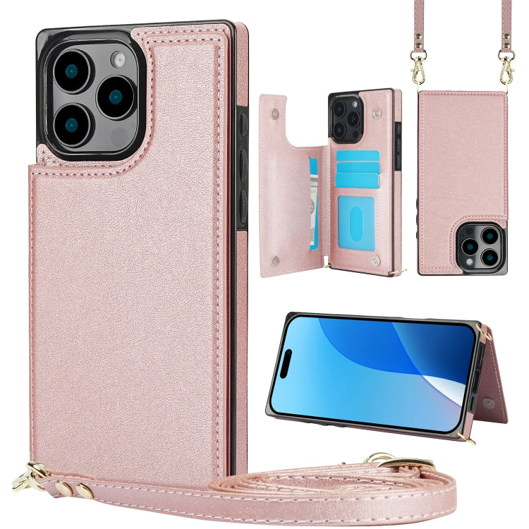 Cross-body Square Dual-Buckle Card Flip Wallet Phone Case, For iPhone 16 Pro Max, For iPhone 16 Pro, For iPhone 16 Plus, For iPhone 16