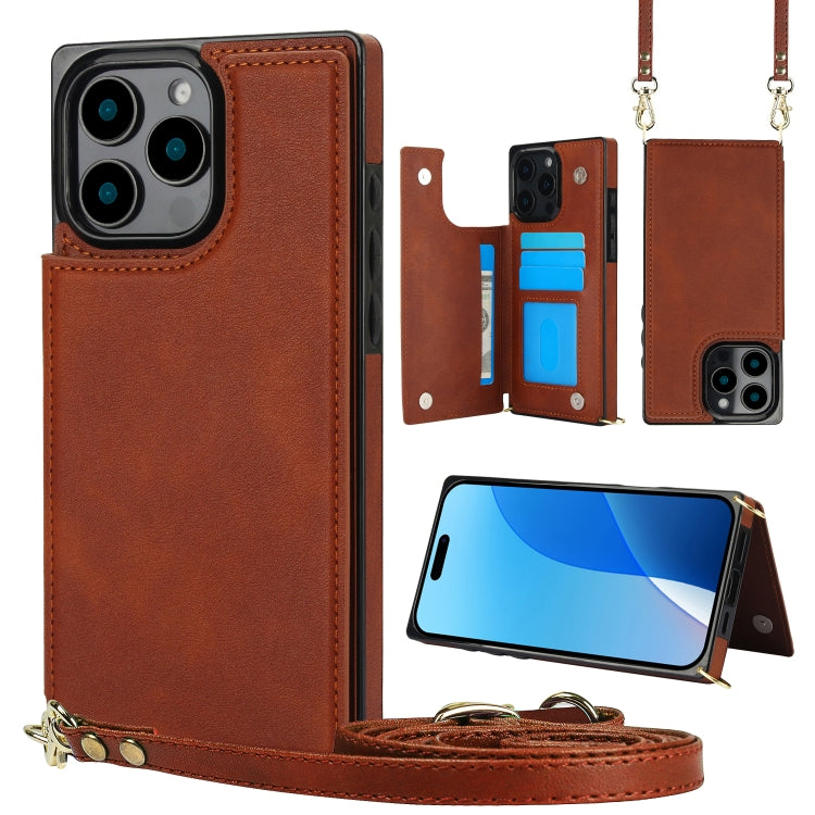 Cross-body Square Dual-Buckle Card Flip Wallet Phone Case, For iPhone 16 Pro Max, For iPhone 16 Pro, For iPhone 16 Plus, For iPhone 16