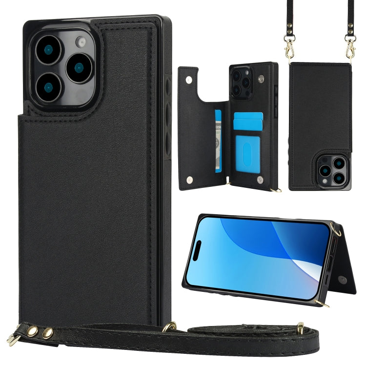 Cross-body Square Dual-Buckle Card Flip Wallet Phone Case, For iPhone 16 Pro Max, For iPhone 16 Pro, For iPhone 16 Plus, For iPhone 16