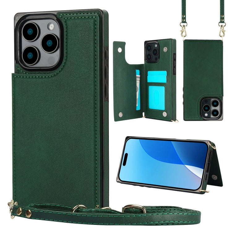 Cross-body Square Dual-Buckle Card Flip Wallet Phone Case, For iPhone 16 Pro Max, For iPhone 16 Pro, For iPhone 16 Plus, For iPhone 16