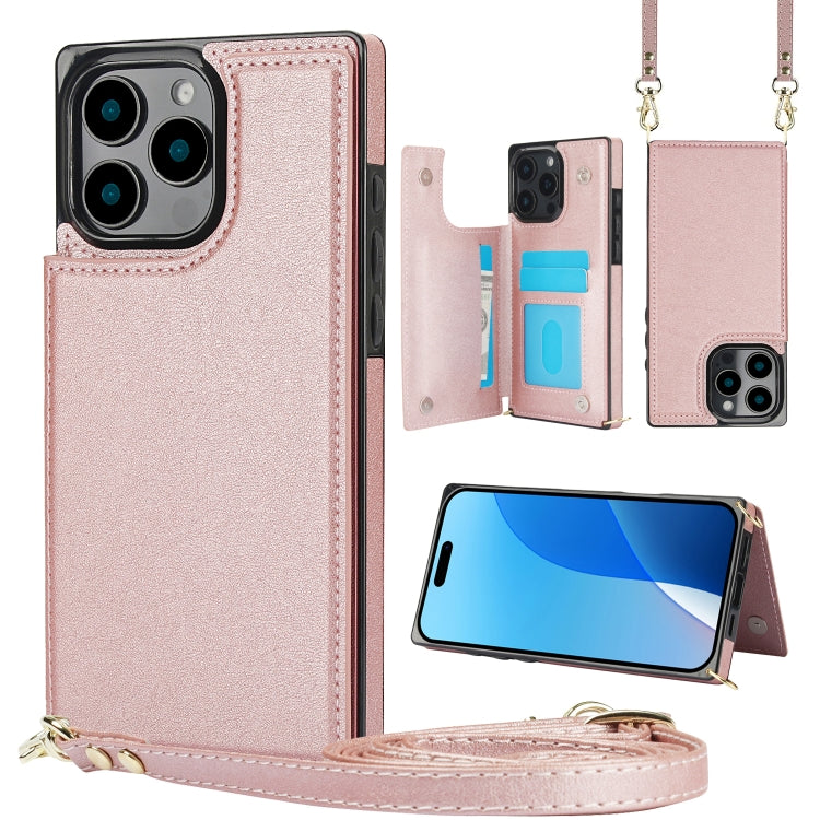 Cross-body Square Dual-Buckle Card Flip Wallet Phone Case, For iPhone 16 Pro Max, For iPhone 16 Pro, For iPhone 16 Plus, For iPhone 16