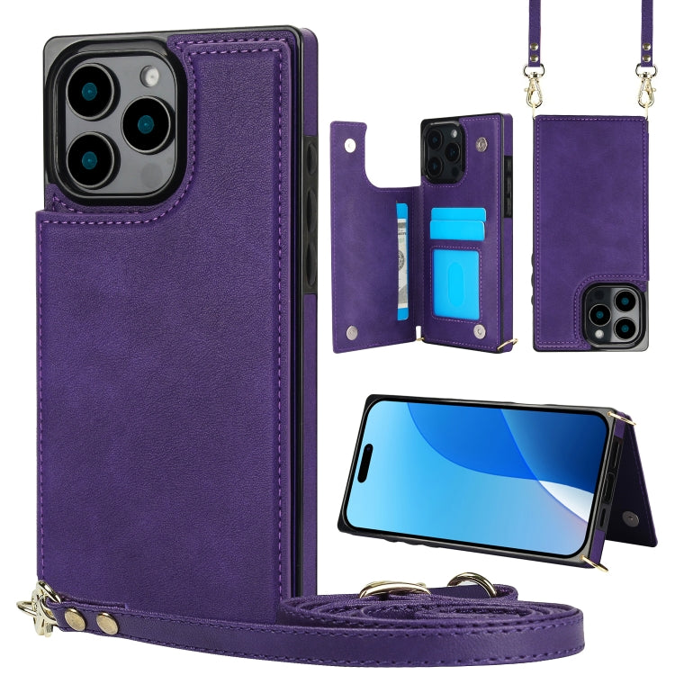 Cross-body Square Dual-Buckle Card Flip Wallet Phone Case, For iPhone 16 Pro Max, For iPhone 16 Pro, For iPhone 16 Plus, For iPhone 16