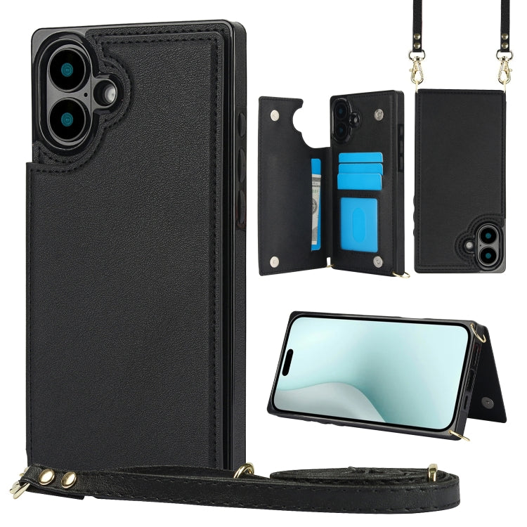 Cross-body Square Dual-Buckle Card Flip Wallet Phone Case, For iPhone 16 Pro Max, For iPhone 16 Pro, For iPhone 16 Plus, For iPhone 16