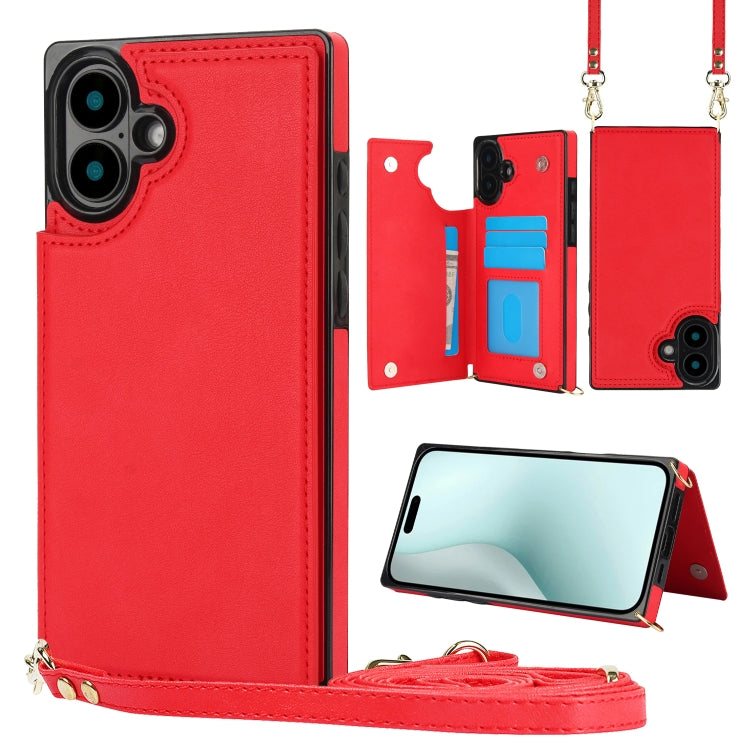 Cross-body Square Dual-Buckle Card Flip Wallet Phone Case, For iPhone 16 Pro Max, For iPhone 16 Pro, For iPhone 16 Plus, For iPhone 16