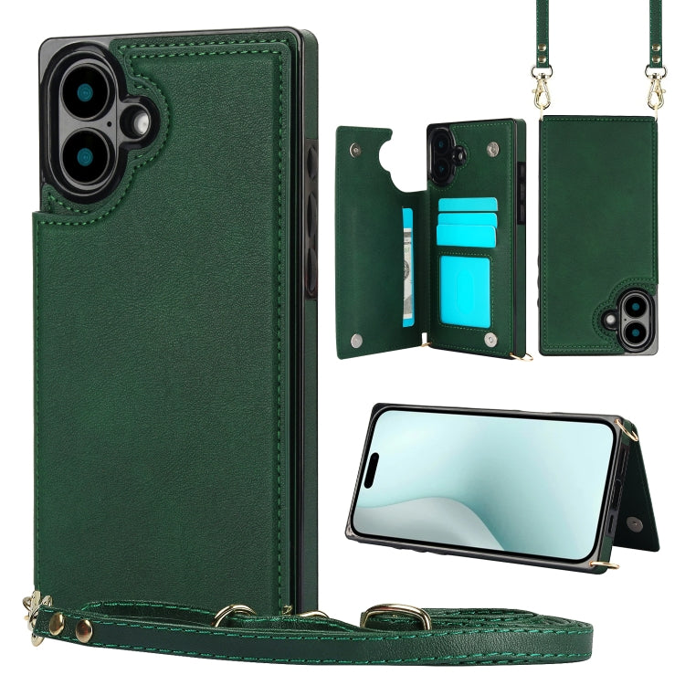 Cross-body Square Dual-Buckle Card Flip Wallet Phone Case, For iPhone 16 Pro Max, For iPhone 16 Pro, For iPhone 16 Plus, For iPhone 16