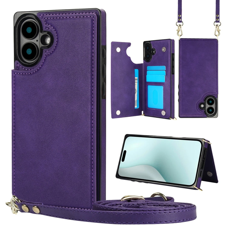 Cross-body Square Dual-Buckle Card Flip Wallet Phone Case, For iPhone 16 Pro Max, For iPhone 16 Pro, For iPhone 16 Plus, For iPhone 16
